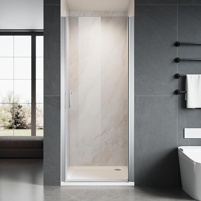 Glass Shower Door 33.5-35" W x 72" H, UCALAFEE Frameless Pivot Swing Door with 1/4" (6mm) SGCC Clear Tempered Glass, Waterproof Seal, Easy Clean & Anti-Fog Coating, Reversible Installation, Silver