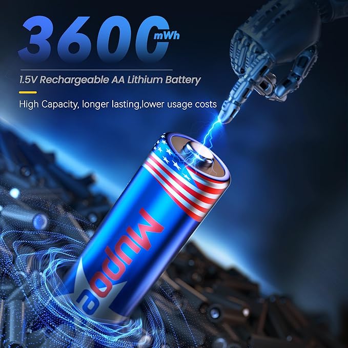 Rechargeable AA Lithium Batteries with Box, Double A Battery Rechargeable 8 Count 1.5V 3600mWh,Long Lasting Lithium ion Batteries with Ultra Thin Charging Storage Box for Blink Xbox