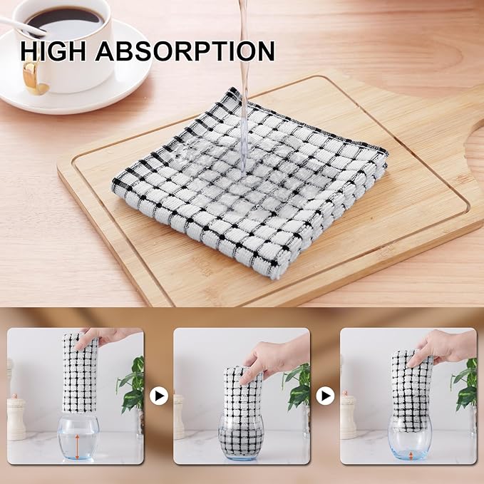 Kitinjoy Cotton 16 Pack Terry Kitchen Dish Cloths, 12 x 12 Inches Super Soft and Absorbent Dish Rags, Quick Drying Dish Towels for Washing Dishes, Mix Color