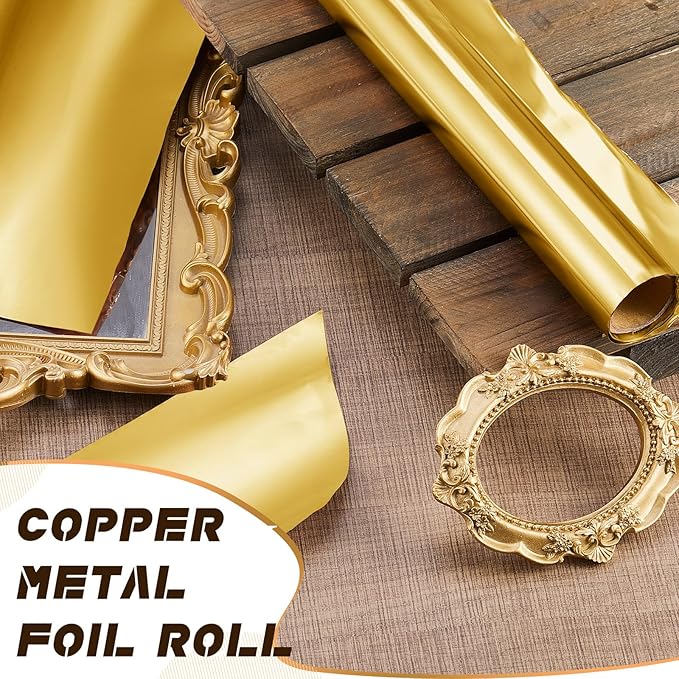 1 Roll Aluminum Metal Crafts DIY Foil 12 Inch x 20 ft x 0.1 mm Thick for Art Project Aluminum Flashing Roll Wide Sheet Multipurpose Metal Sheets for DIY and Crafting Projects (Golden)