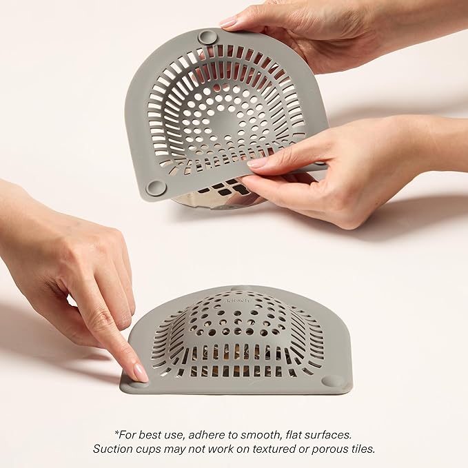 Kitsch Shower Drain Hair Catcher - Sink Drain Strainer that Prevents Clogs, Shower Drain Cover, Anti-Clogging, Bathtub & Shower Cover, Durable & Easy to Clean, Made with Silicone, Universal Fit - Grey