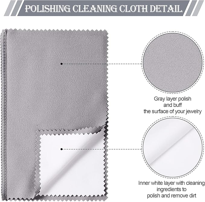 Breling 8 Pieces Large Jewelry Polishing Cloth Set Cleaning Cloths Silver Polishing Cleaning for Gold Silver Platinum Jewelry Coins Watches Silverware, 11 x 14 Inch and 6 x 8 Inch (Grey)