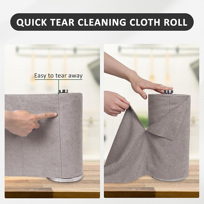 YoulerTex Reusable Cleaning Cloths Microfiber Towel: 50 Pack Washable Tear Away Cleaning Towels Roll - 12× 12 Absorbent Rags Drying Dishcloths for Kitchen House Car (20, Gray Cup Pattern)