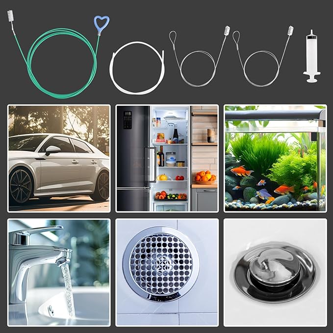 5pcs Sunroof Drain Cleaning Tool Kit, Long Pipe Cleaner Drain Unclogger with 1 Syringe Hose 2 Clean Brush 1 Syringe for Auto Car Sunroof Windshield