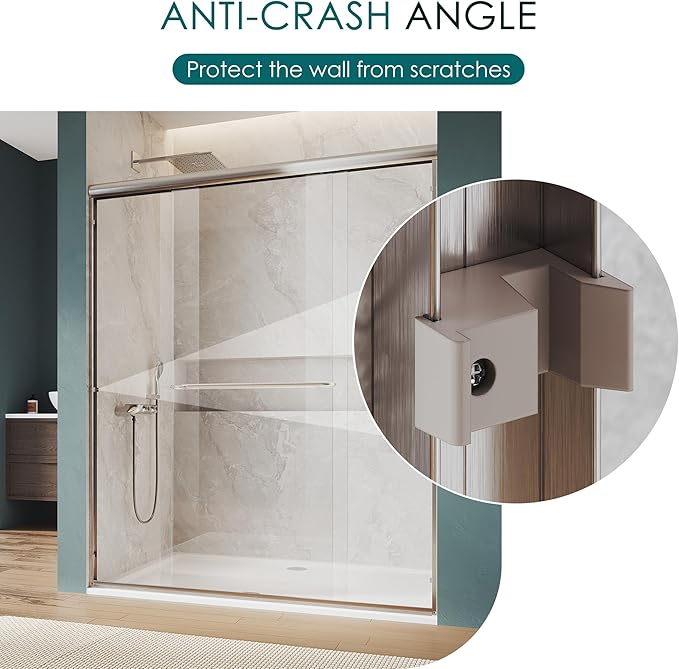ELEGANT Double Sliding Shower Door 56-60" W x 72" H, Semi-Frameless Bypass Shower Glass Door with Dual Towel Bar Handles, 1/4" Tempered Glass for Walk-in Shower, Brushed Nickel