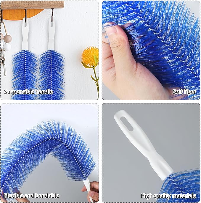 3 Pcs Fan Cleaning Brush, Fan Cleaner for Stand Up Fan, Bendable and Reusable Brush with Dense Bristles for Blinds and Air Conditioning Vents (Blue/Grey)