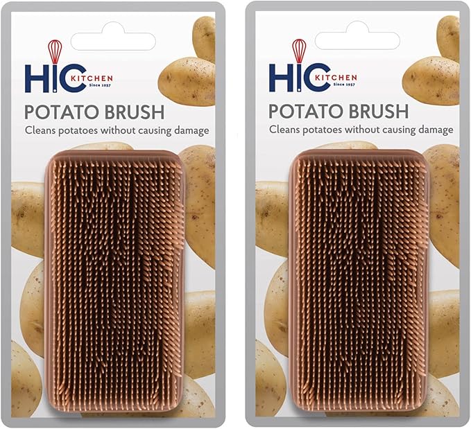 HIC Kitchen Potato Brush and Vegetable Scrubber, Dual-Textured Bristles, Set of 2