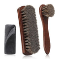 3pcs 100% Horse Hair Shoe Brush Kit Shoe Shine Kit Beech Wood Leather Care Set Suede Boot Cleaner Polish Applicator Dauber Buffing Cloth Soft Natural Bristles Men Gift Box for Boots Shoes Sneakers Car