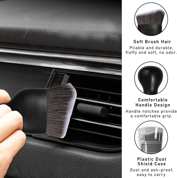 2PCS Car Interior Dust Brush, Soft Scratch Free Auto Detailing Brushes, Universal Vehicle Interior Cleaning Tool for Automotive Dashboard, Air Vents, Leather (Brown & White)