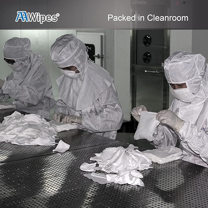 AAWipes Cleanroom Polyester Wipers 4"x4" (Bag of 400 Pcs) Double Knit 100% Polyester Wipes Lint Free Cloths with Ultra-fine Filaments, Laser Sealed Edge, Class 100 Cloths, Ultra-Soft Wipes