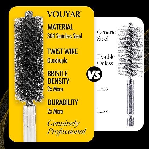 Quadruple Wire Twist Professional ID Copper Tube Pipe Cleaner for Fittings 6pcs, 1” Pipe Cleaning Brush Set, Stainless Steel Wire Bore Brushes for Power Drill, 1/4 Inch Hex Shank