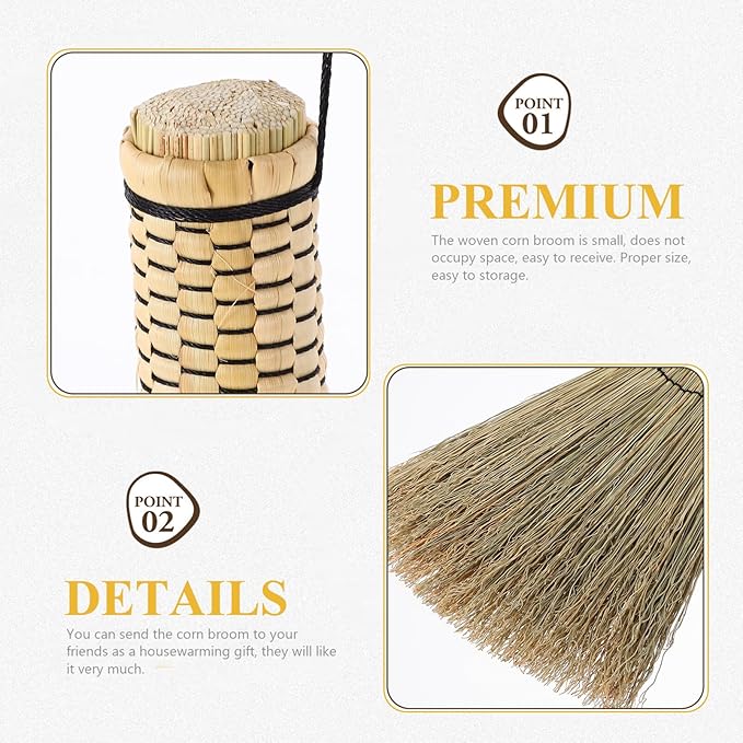 Kichvoe Mini Corn Whisk Broom Small Handheld Sweeping Brush Short Handle for Bed Sofa Carpet Cleaning Multi-Surface Use