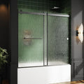 Bathtub Sliding Door 60" W x 56" H, Tub Shower Door, Frameless Bypass Double Sliding Door Tempered Rain Glass with Explosion-Proof Film Stainless Steel Black