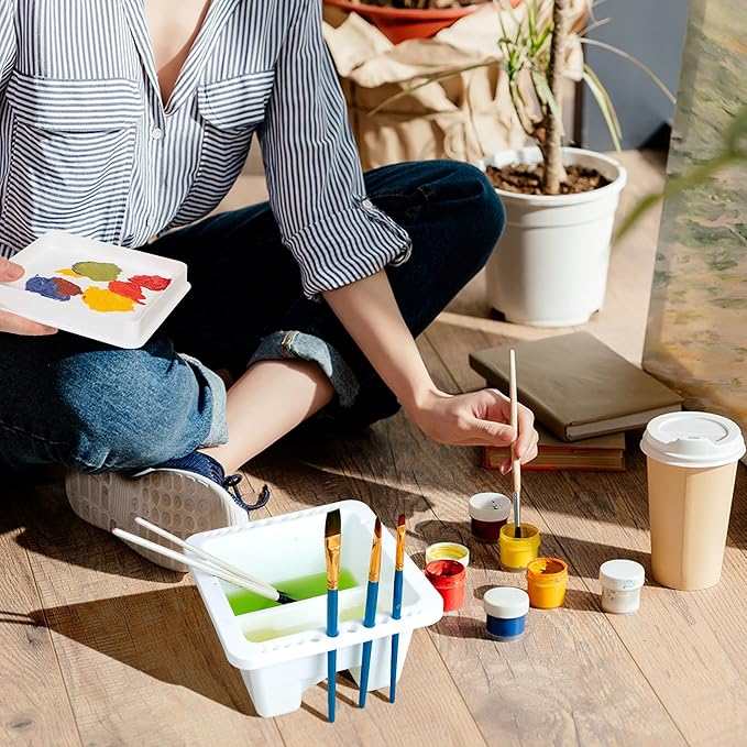 MyLifeUNIT Paint Brush Cleaner, Paint Brush Holder and Organizers for Acrylic, Watercolor, and Water-Based Paints (White)