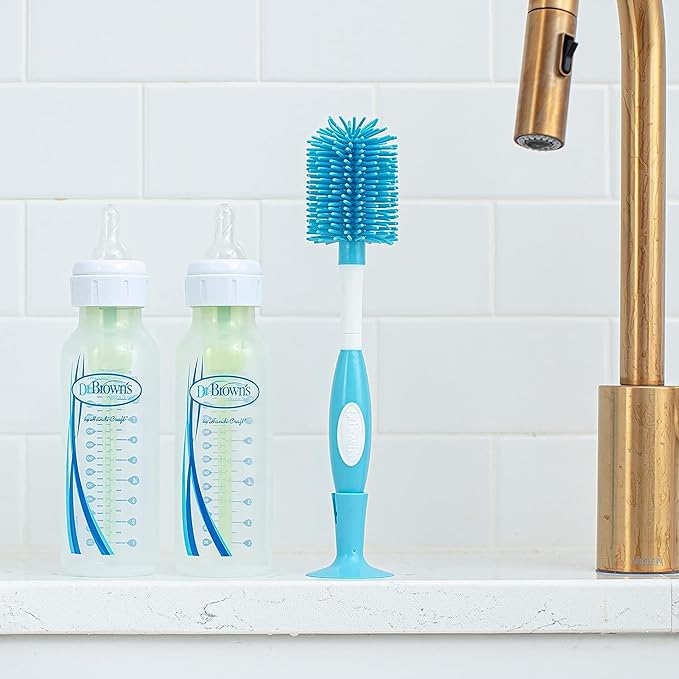 Dr. Brown's Soft Touch No Scratch Baby Bottle Cleaning Brush, Nipple Cleaner and Suction Cup Base for Easy Storage, BPA Free, Blue, 24 Pack