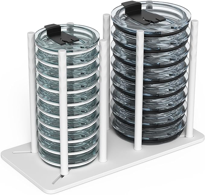 Adjustable Tumbler Lid Organizer - Holds up to 16 Lids, Disposable Cup and Lid Holder, Baby Bottle Drying Racks, Mason Jar Lids Holder,Clutter-Free Kitchen Cabinets,ABS Plastic