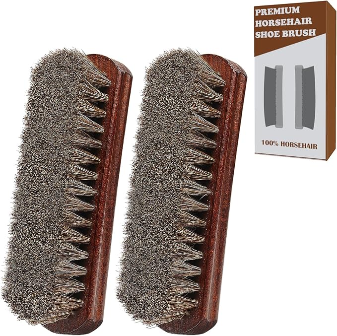 100% Horsehair Brush Professional Premium Horsehair Shoe Dauber Applicators for Leather Shoes Boots Coats Purses Soft Horsehair with Wooden Handle for Grip Leather Shine Polish (7" Brush 2pcs)