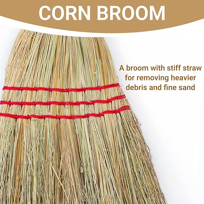 Outdoor Corn Broom, Household Indoor and Outdoor Broom Suitable for Sweeping Gravel, Fallen Leaves and Sand on Yard, Garage, Lawn, Stone Path and Concrete Floor (Total Length 59")
