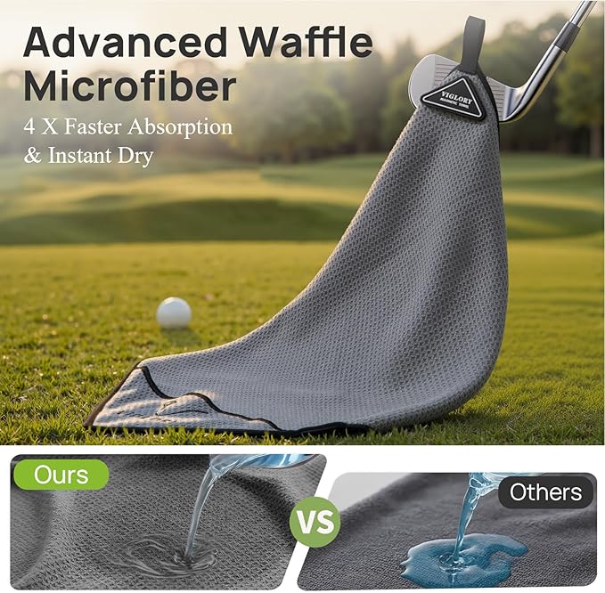 Magnetic Golf Towel for Bag 18" x 18" with Clip Exclusive Cleaning Pocket Microfiber Waffle Ultra Absorbent Club Ball Cleaner, Essential Golf Accessories and Gifts for Men Women(Gray 1 Pack)