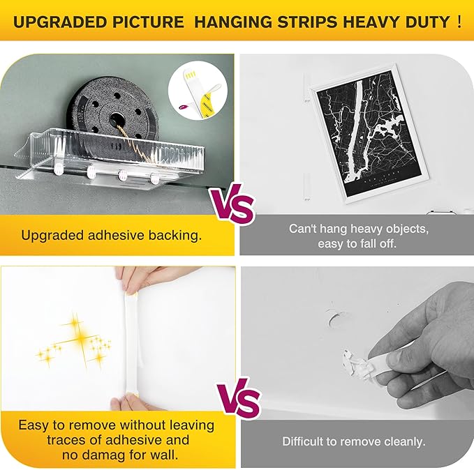 EMITEVER Picture Hanging Strips Heavy Duty, Damage Free Picture Hangers for Walls, Hanging Hooks Kit Without Nails, Large Adhesive Wall Strip for Poster Sticky 20-Pairs (40 Strips)
