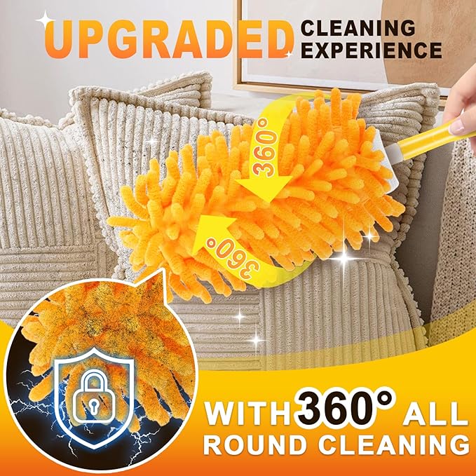 Duster Refill for Swiffer, 360 Dusters Heavy Duty Refills, Reusable Duster Kit for Home, Office, Furniture and Outdoor (9 Pack + 1 Handle)