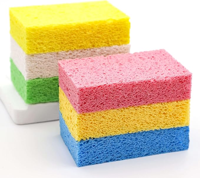 ARCLIBER Cellulose Sponges,Heavy Duty Scrub Kitchen Sponge,Clean Tough Messes Without Scratching Sponges Kitchen(6 Pack, Thick)