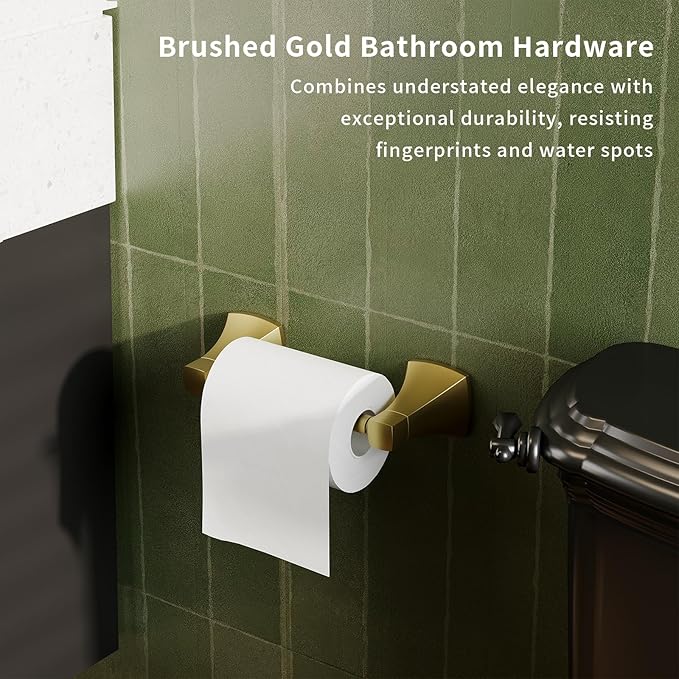 Toilet Paper Holder Wall Mount Brushed Gold Double Post Pivoting Tissue Roll Holder Stainless Steel and Zinc Alloy for Bathroom RV Commercial