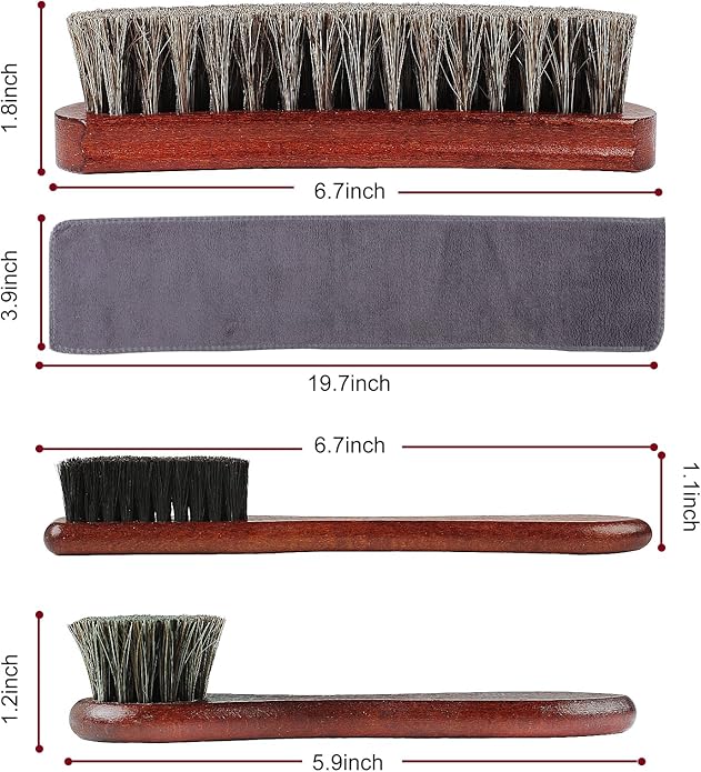 4-Piece Horsehair Shoe Brush Shine Kit - Horse Hair Brush for Leather, Premium Shoe Polish brush, Leather Shoe Boot Brushes for Cleaning and Polishing