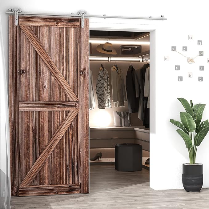 TSMST 8FT Sliding Barn Door Hardware Kit, Stainless Steel Heavy Duty Sturdy Barn Door Track for Single Wood Door, Slide Smoothly Quietly (Y Style)