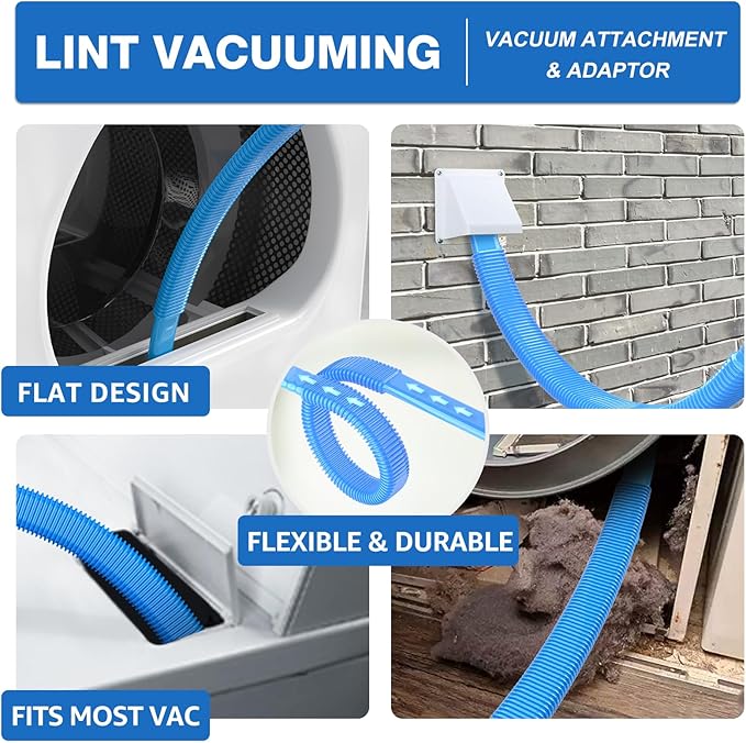 22-Piece 50-Feet Dryer Vent Cleaner Kit, Dryer Vent Cleaning Kit Lint Remover with Dryer Vent Brush, Vacuum Hose Attachment Cleaning Tools, Flexible Lint Trap Brush, Vacuum & Dryer Adapters