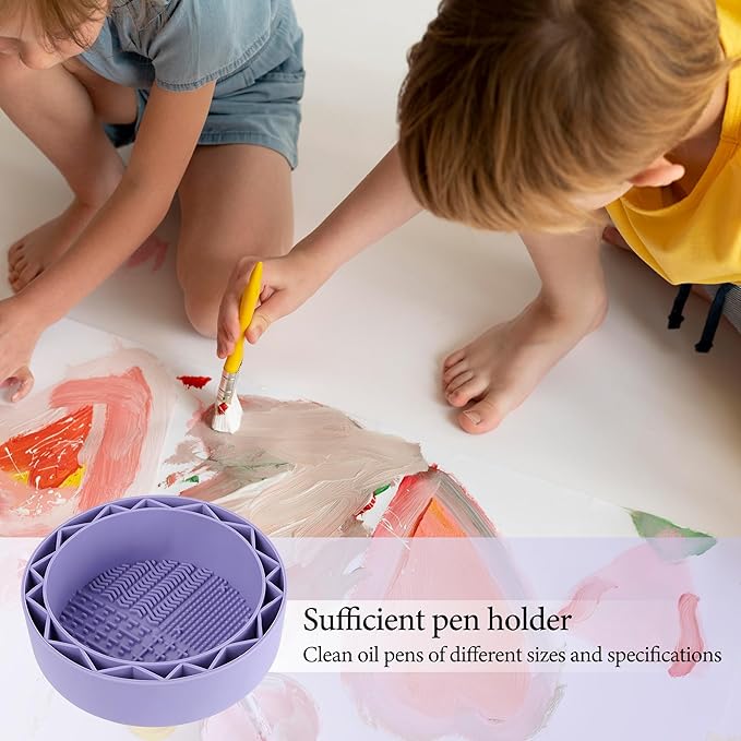 Pen Brush Washer, Watercolor Brush Cleaner, Silicone Brush Bowl Clean, Brush Holder Cleaner, Watercolor Painting Water Cup for Acrylic Oil Painti (1Pcs Purple)