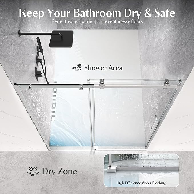 Shower Door Frameless 44-48'' W x 72'' H, Sliding Glass Door, 5/16 inch (8mm) Thickness Clear Tempered Glass for Walk-in Shower, Brushed Nickel