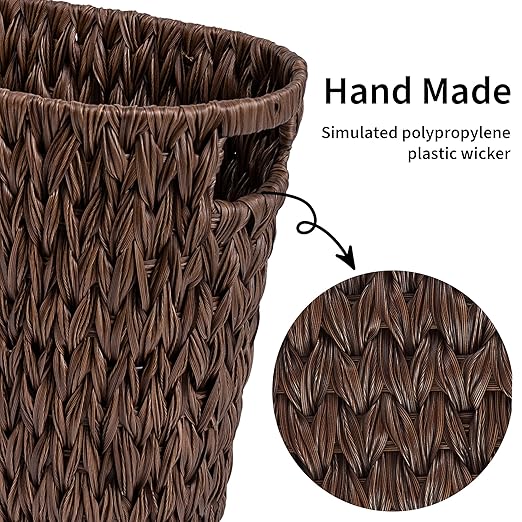 GRANNY SAYS Wicker Waste Basket, Waterproof Bathroom Trash Can, Bedroom Can, Durable Wastebasket with Handles, 19 Liters/5 Gallons