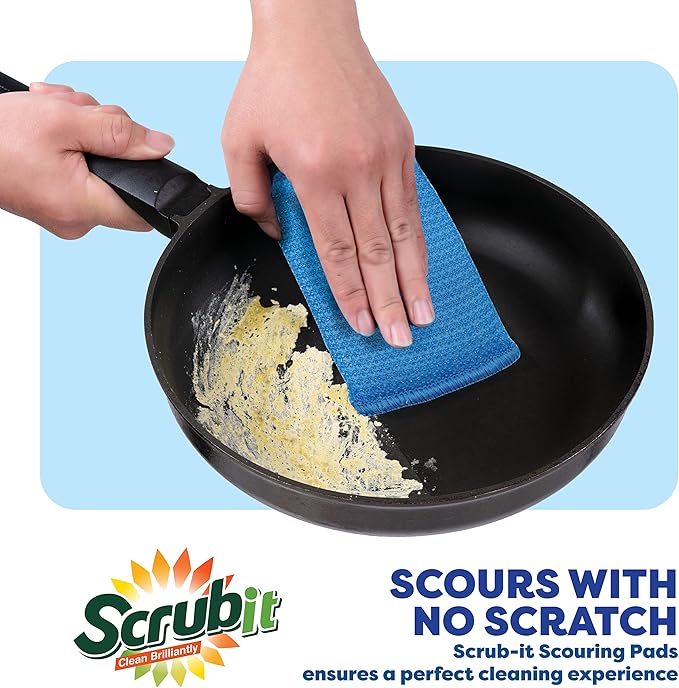 SCRUBIT Multi-Purpose Dish Scrub Sponge, Non Scratch Scouring Pads, Cleaning Sponges for pots, Dishes & Non-Stick Cookware - Pot Scrubber Sponges for Kitchen & Bathroom - 12 Pack Dish Sponge (Red)