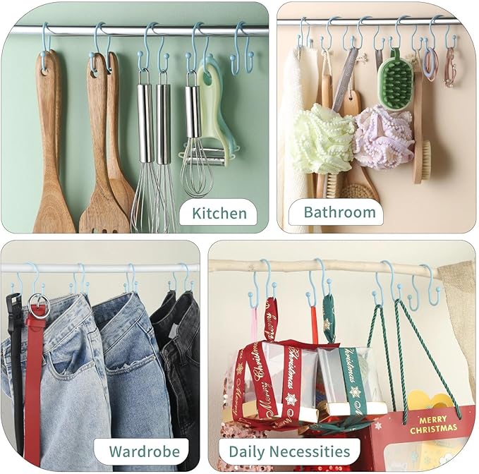 Goowin Shower Curtain Hooks, 12 Pcs Shower Curtain Rings, Stainless Steel Shower Curtain Hangers, Metal Shower Curtain Hooks Rings Rust Proof, Minimalist Shower Hooks for Shower Curtain, Blue