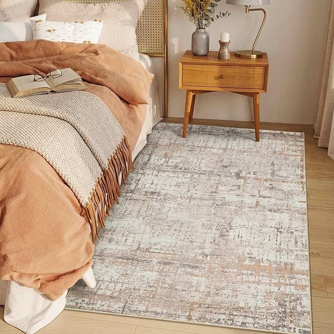 3x5 Washable Entryway Rug, Non Slip Boho Runner Rugs for Hallway, Entrance, Kitchen, Bathroom, Laundry Room, Soft Entryway Carpet, Throw Low Pile Retro Imitation Wool Carpet, Beige Grey