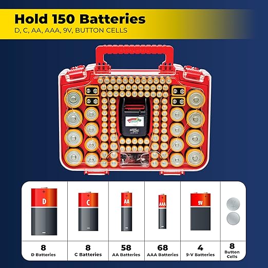 Ontel Battery Daddy Smart - Battery Organizer Storage Case with Tester,Stores & Protects Up to 150 Batteries,Clear Locking Lid,As Seen On TV,Smart - 150 Batteries (BADAS-MC4),(Pack of 4)