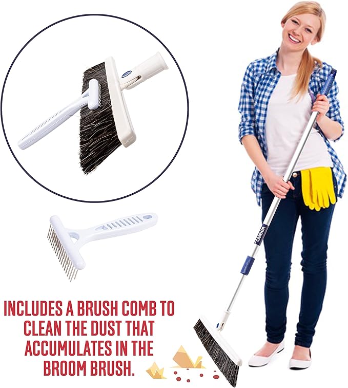 Candor Rotatable Push Broom | 63 Inch Long Lightweight Flexible Cleaning Brush Swiftly Glides Under Beds, Tables, Sofas, Ovens | Also Includes A Handy Brush to Clean The Broom | 18 Inch Head