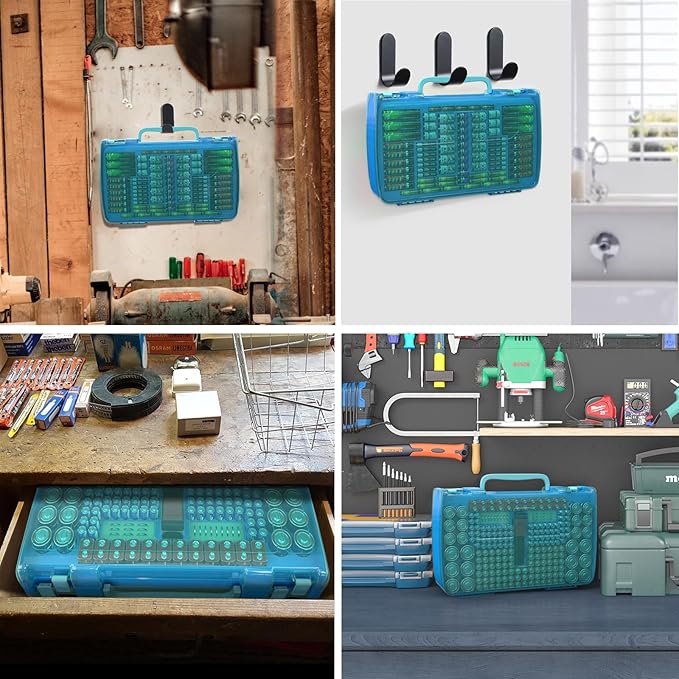 ALCYON Battery Organizer Case with Tester-Double-Sided Design for 269+ AA/AAA/C/D/9V Batteries, Portable Storage Solution for Home, Office, Workshop (Blue, Case Only)