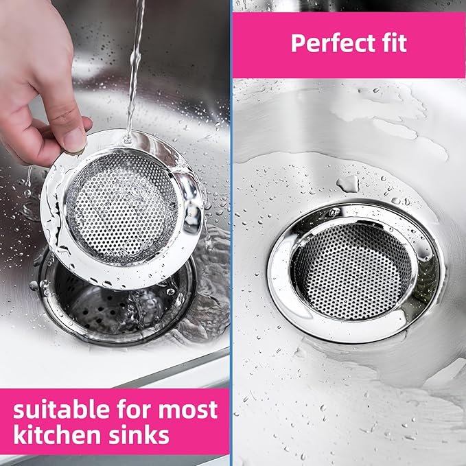 2 Packs Sink Strainer for Most Kitchen Sink Drain Basket, Upgraded Double-Layer Safe Design Kitchen Sink Strainer, Outer Diameter 4.5 Inch