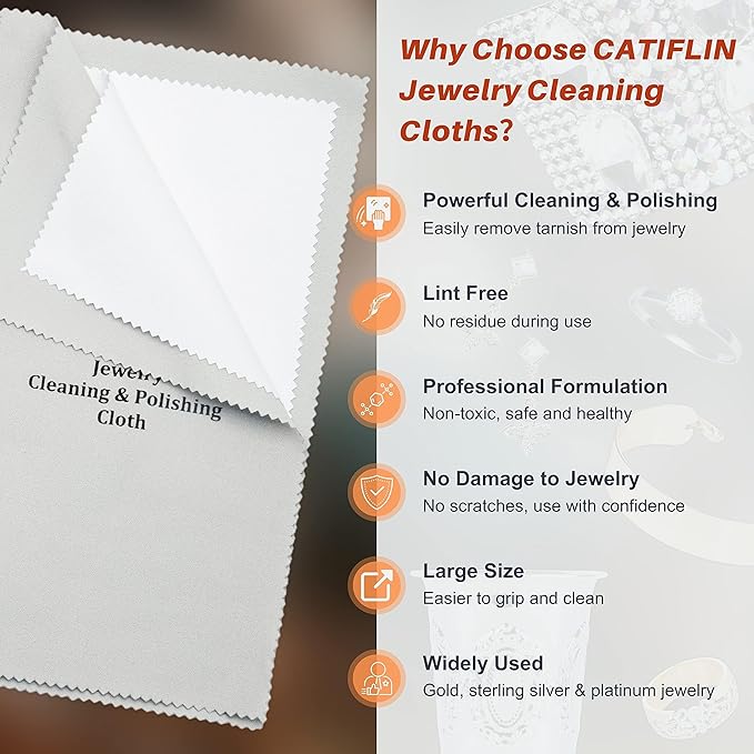CATIFLIN 3pcs Multi-Layer Jewelry Cleaning Cloth, Large Silver Polishing Cloth, 100% Cotton Jewelry Polishing Cloths for Gold, Silver and Platinum Jewelry (Light Gray, 10 "X12)