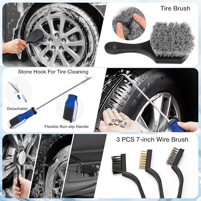 SHALL 19Pcs Car Detailing Kit Interior Cleaner, Car Interior Cleaning Kit with Handheld Car Vacuum, Car Detailing Brushes, Windshield Cleaning Tool, Car Cleaning Supplies, Car Accessories