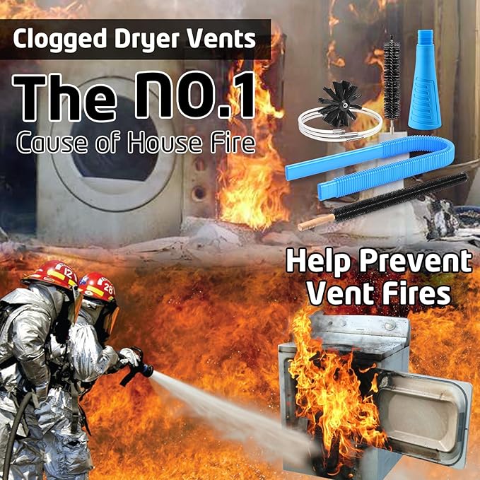22-Piece 40-Feet Dryer Vent Cleaner Kit, Dryer Vent Cleaning Kit Lint Remover with Dryer Vent Brush, Vacuum Hose Attachment Cleaning Tools, Flexible Lint Trap Brush, Vacuum & Dryer Adapters