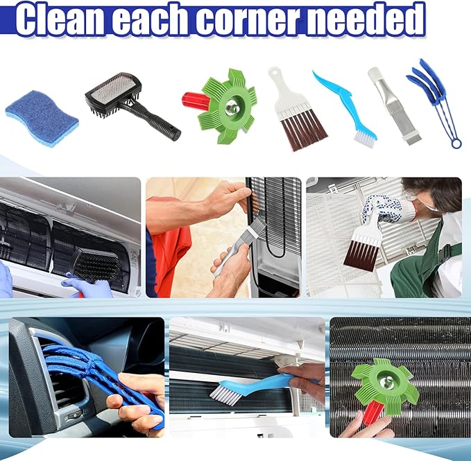 BOJACK Air Conditioner Fin Cleaner kit, Brush Condenser Ac Coil Brush Cleaner, Evaporator Radiator Repair Clean Tool(Pack of 7)