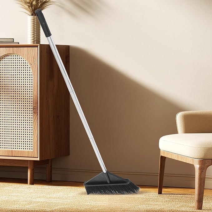 Veemoon Heavy Duty Stiff Bristle Outdoor Broom with Long Handle, Wide Push Broom for Yard, Garden, Warehouse Cleaning, Sturdy Household Sweeping Tool for Home and Office Use