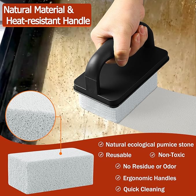 Heavy Duty Griddle Cleaning Brick with Handle, Grill Cleaner for Cleaning Flat top, Pumice Griddle Cleaning Stone Removing Stains for BBQ, Swimming Pool, Sink (5 Pack)