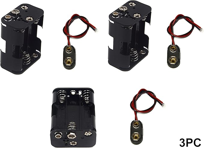 3 Pcs 6 x 1.5V (9V) AA Battery Holder Leads with 3 Pcs 9V I Type Snap Connector Plastic Housing Two Layers Battery Case