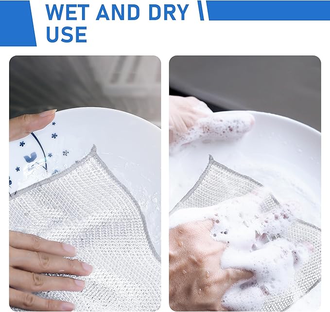 20pcs Set Non-Scratch Steel Wool Dishcloth - Multi-Use Kitchen Scrubbers, Durable Cleaning Pads for Wet & Dry Use White