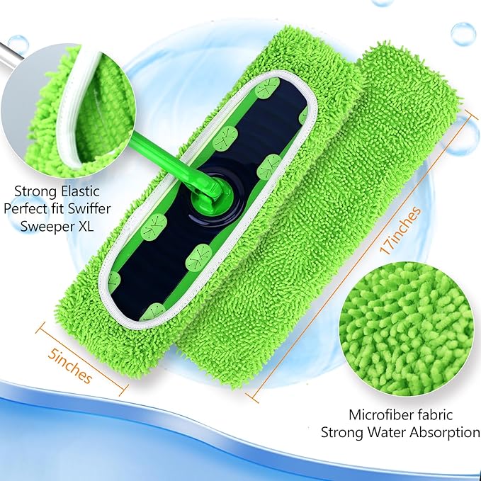 6 Pack XL Reusable Microfiber Mop Pads for Swiffer XL Mop - Dry Sweeping & Wet Mopping Cloths for Floor, Wall & Window Cleaning
