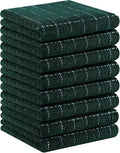 Homaxy 100% Cotton Terry Kitchen Towels(Blackish Green, 13 x 28 inches), Checkered Designed, Soft and Super Absorbent Dish Towels, 8 Pack